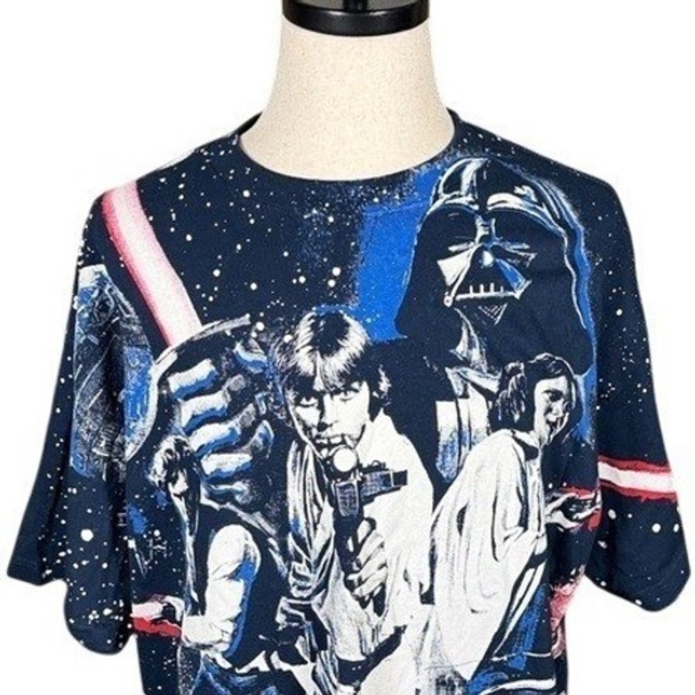 Mad‎ Engine Star Wars All Over Print T Shirt Mens 2XL Navy Blue Darth Vader 2014